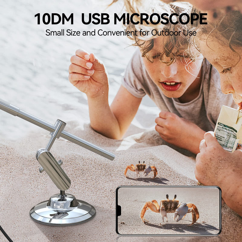  [AUSTRALIA] - USB Digital Microscope, 10DM True 200x Magnification Handheld Microscope with Metal Stabilizer, Compatible with PC & Android Device
