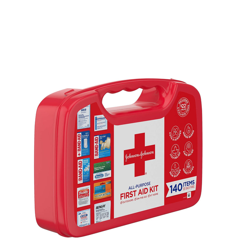  [AUSTRALIA] - Band-Aid Johnson & Johnson All-Purpose Portable Compact First Aid Kit for Minor Cuts, Scrapes, Sprains & Burns, Ideal for Home, Car, Travel and Outdoor Emergencies, 140 Count