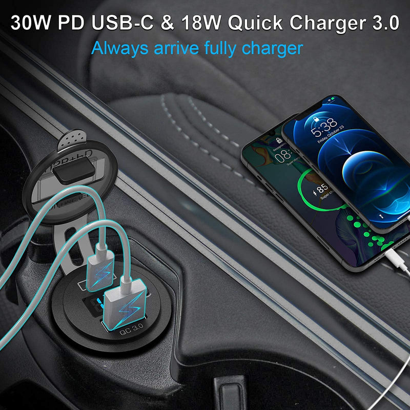  [AUSTRALIA] - [ 2 +1 Pack] USB C Car Charger Socket, Qidoe 48W Dual PD USB-C & QC 3.0 USB Outlet with LED Voltmeter and ON/Off Switch Fast Car Charger Adapter for 12V/24V Car, Boat, RV, Truck, Golf, Motorcycle