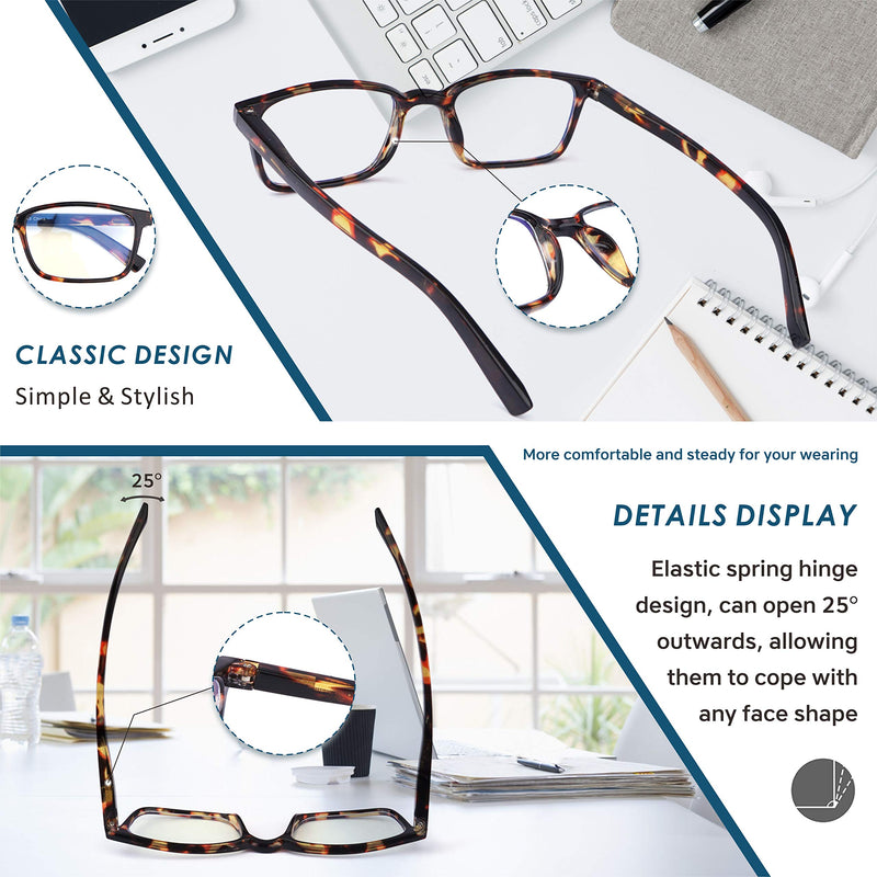 zingfocal Blue Light Blocking Glasses 2 Pack Square Computer Game Eyeglasses for Women Men Anti Eyestrain Headache Reading Glasses Non Prescription (Black+Brown Demi) Black+brown Demi - LeoForward Australia