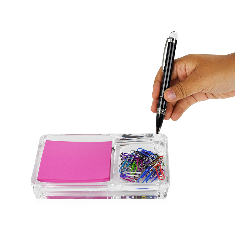 ARAD Acrylic Container for Office Supplies, Dual Compartment for Sticky Notes/Pens - LeoForward Australia