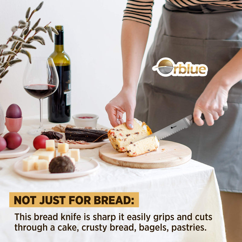  [AUSTRALIA] - Orblue Serrated Bread Knife Ultra-Sharp Stainless Steel Professional Grade Bread Cutter - Cuts Thick Loaves Effortlessly - Ideal for Slicing Bread, Bagels, Cake (8-Inch Blade with 4.9-Inch Handle)