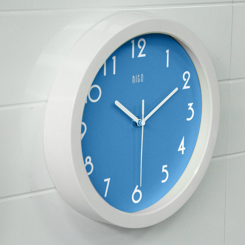 hito Silent Kids Wall Clock Non Ticking 10 inch Excellent Accurate Sweep Movement Glass Cover, Decorative for Kitchen, Living Room, Bathroom, Bedroom, Office (Blue) - LeoForward Australia