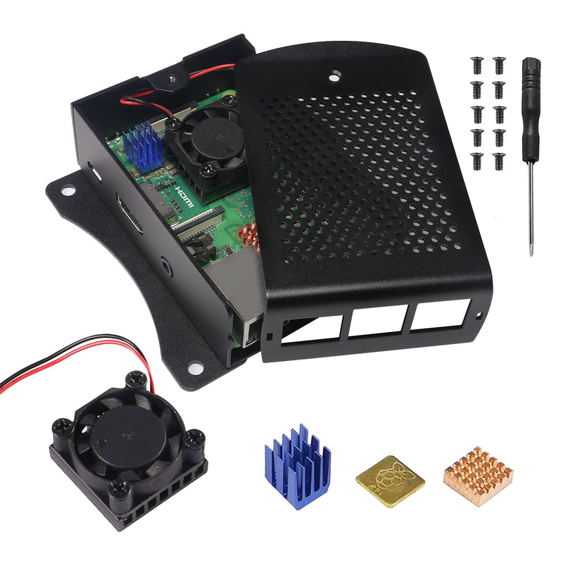  [AUSTRALIA] - ALAMSCN Aluminum Metal Case for Raspberry Pi 3 Model B with Heatsink Cooling Fan RPi 3B Shell Box Wall Mounted Enclosure for Raspberry Pi 3 B+ RPi 3 RPi 2B+ RPi 2 B Black Black for RPi 3/2