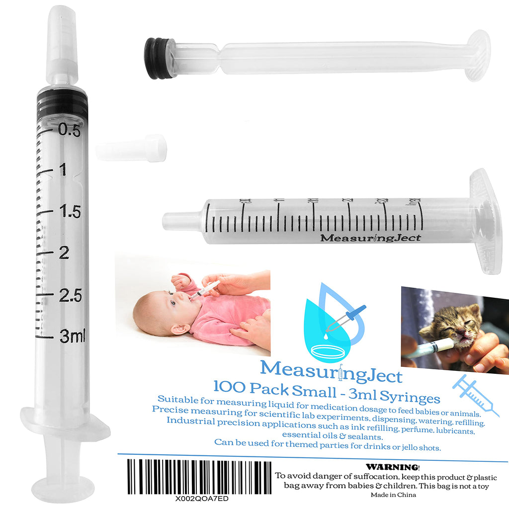  [AUSTRALIA] - 100 Pack Plastic Syringe for Measuring Scientific Measurement Syringes Multiple Uses Labs watering Feeding Printed Measuring Gauge (3ml) By MeasuringJect