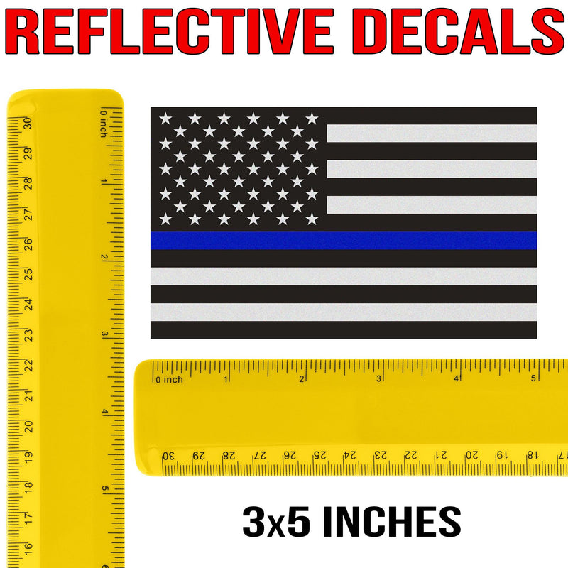  [AUSTRALIA] - Classic Biker Gear Reflective Thin Blue Line Decal - 3x5 in. American Flag Decal for Cars and Trucks, Support Police and Law Enforcement Officers (3 Pack) 3 Pack
