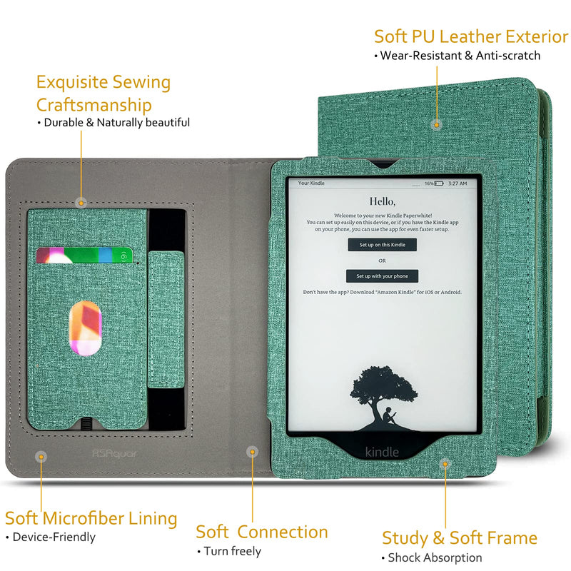  [AUSTRALIA] - RSAquar Kindle Paperwhite Case for 11th Generation 6.8" and Signature Edition 2021 Released, Premium PU Leather Cover with Auto Sleep Wake, Hand Strap, Card Slot and Foldable Stand, Sage Mint Green