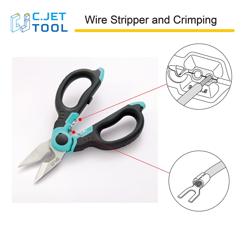 [AUSTRALIA] - C.JET TOOL 6" Stainless Electrician Scissors Heavy Duty Professional for Aluminium Copper Soft Cable (Turquoise) Turquoise