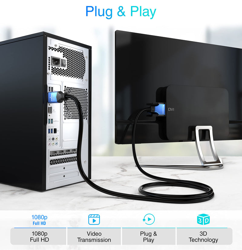  [AUSTRALIA] - BlueRigger HDMI to DVI Cable (10FT, High-Speed, Bi-Directional Adapter Male to Male, DVI-D 24+1, 1080p, Aluminum Casing) - Compatible with Raspberry Pi, Roku, Xbox One, PS5/PS4/PS3, Graphics Card 10 FT