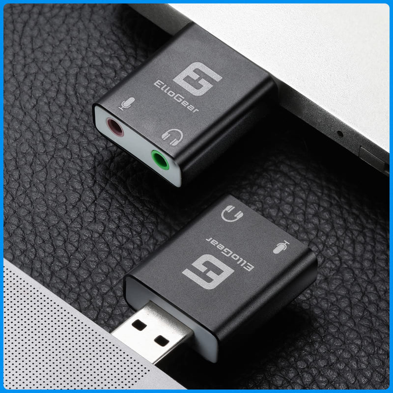  [AUSTRALIA] - ElloGear USB Audio Adapter with 2 3.5mm Input and Output Jacks, Add an External Stereo Sound Card to PC, Mac with Speaker and Microphone Jack
