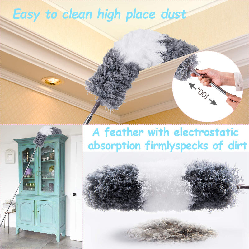 Microfiber Duster, with Extension Pole(Stainless Steel) 30 to 100 Inches, Reusable Bendable Dusters, Washable Lightweight Dusters for Cleaning Ceiling Fan, High Ceiling, Blinds, Furniture, Cars - LeoForward Australia