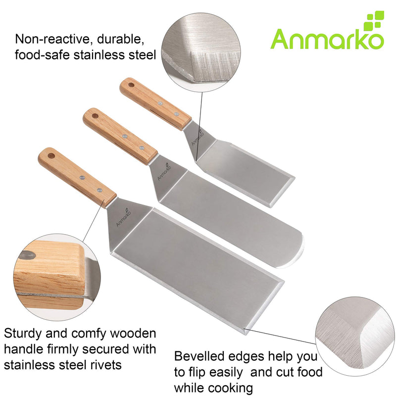  [AUSTRALIA] - Professional Spatula Set - Stainless Steel Pancake Turner and Griddle Scraper 4x8 inch Oversized Hamburger Turner Great for Griddle BBQ Grill and Flat Top Cooking - Commercial Quality Wooden handle set