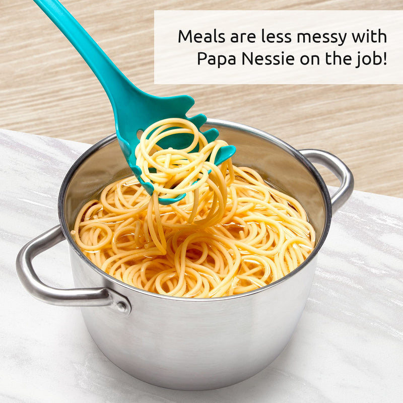 OTOTO Papa Nessie Spoon- Food-grade and BPA-free Pasta Fork- Heat Resistant Spaghetti Spoon Server- Dishwasher Safe Pasta Spoon with Teeth- Measurements of Pasta Server: 11.22 X 3.35 X 2.17 inches - LeoForward Australia
