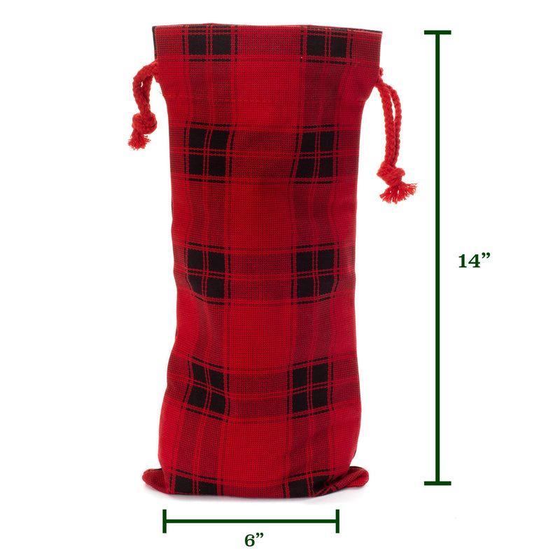  [AUSTRALIA] - Buffalo Plaid Wine Bottle Gift Bag for Christmas, New Years, Holiday Parties - 13" x 6" Classy Giftable Drawstring Wine Tote Cover and Carrier for Standard 12" Wine, Champagne, Bottled Beverages