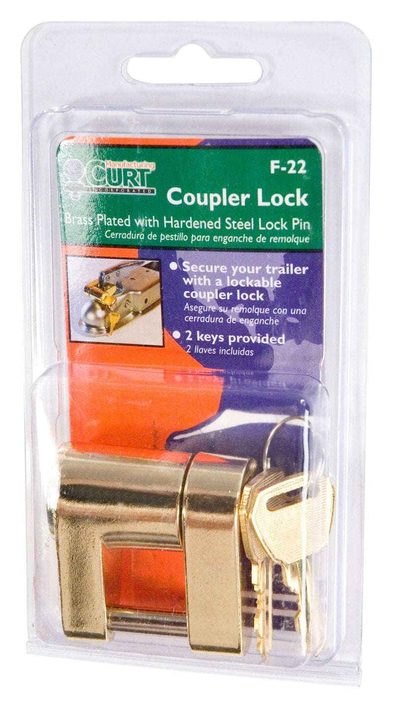  [AUSTRALIA] - CURT 23022 Brass-Plated Steel Trailer Tongue Coupler Lock, 1/4-Inch Pin Diameter, Up to 3/4-Inch Coupler Span