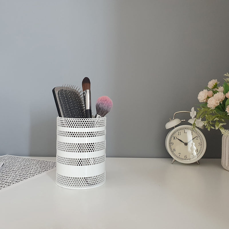  [AUSTRALIA] - Produco Metal Mesh Pen Pencil Cup Holder Stand Office Desk Organizer Stationery Caddy Makeup Brush Holder , White (Large)