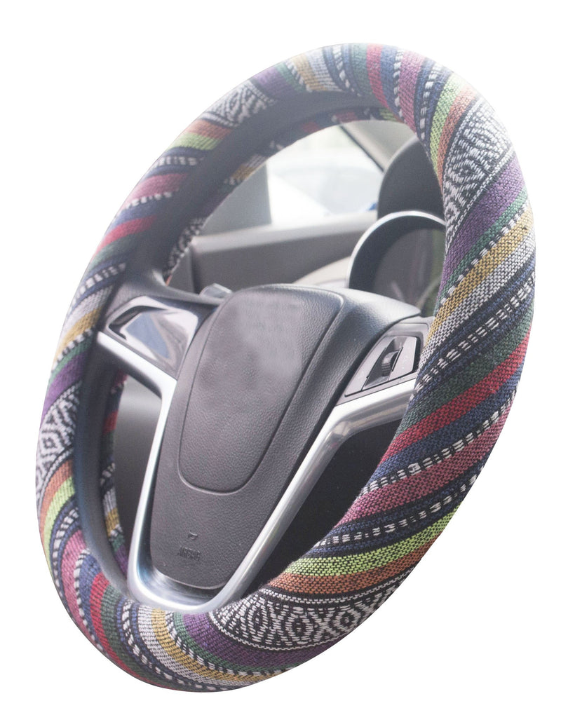  [AUSTRALIA] - Istn Medium Ethnic Style Coarse Flax Cloth Automotive Steering Wheel Cover Anti Slip and Sweat Absorption Auto Car Wrap Cover (14.5''-15'',B) B 14.5''-15''