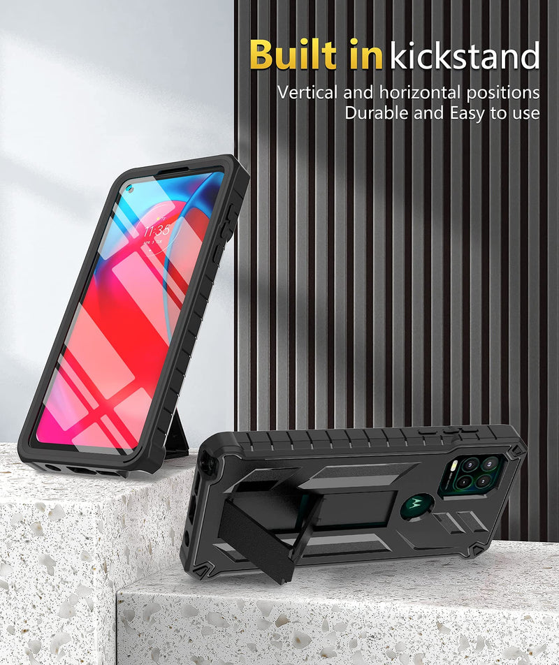  [AUSTRALIA] - for Motorola Moto G Stylus 5G Case: Built-in Screen Protector Kickstand Full-Body Military Grade Three-Layer Protective Shockproof Rugged Phone Cover with Belt Clip Holster Black