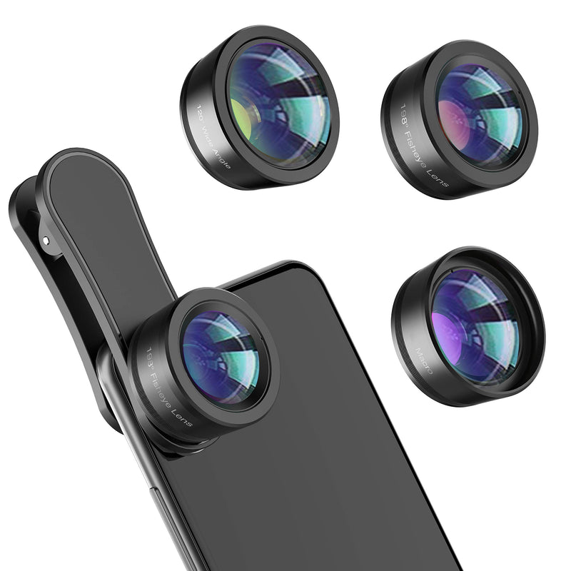  [AUSTRALIA] - Phone Camera Lens,Upgraded 3 in 1 Phone Lens kit-198° Fisheye Lens + Macro Lens + 120° Wide Angle Lens,Clip on Cell Phone Lens Kit Compatible with iPhone Samsung Android Smartphones