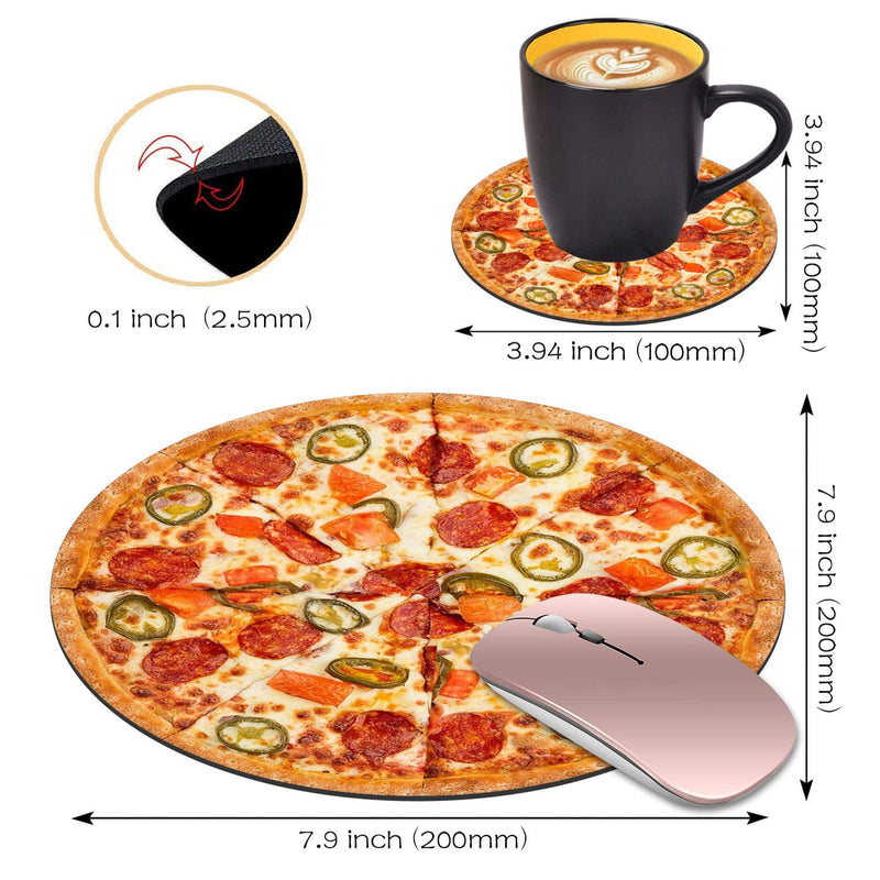 ChaTham Round Mouse Pad with Coasters Set, Pizza Customized Foodie Mouse Pad, Non-Slip Rubber Base Round Mouse Pads for Laptop Compute Working Home Office Accessories Ct-mp-011 - LeoForward Australia