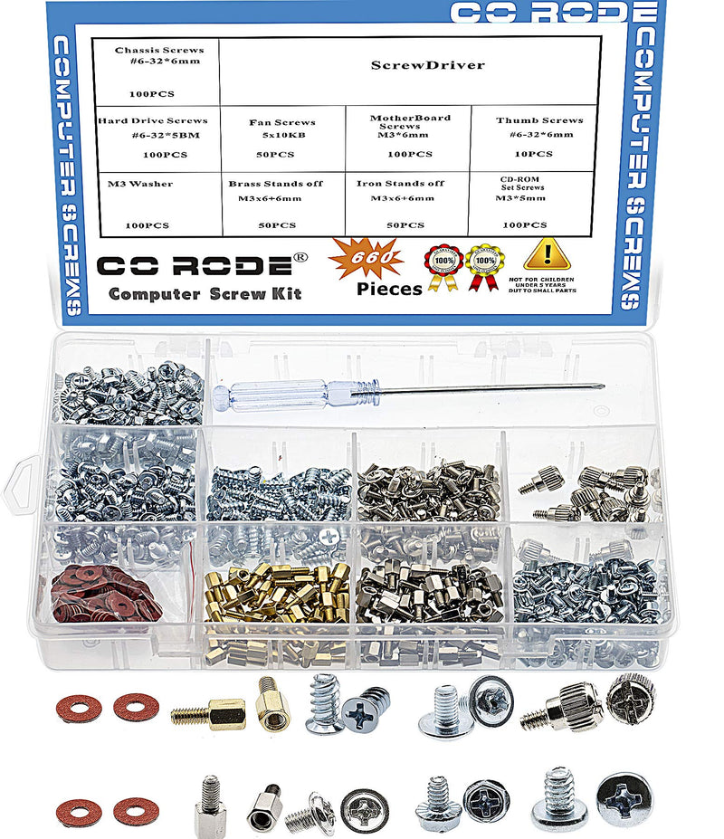  [AUSTRALIA] - 660pcs Phillips Head Computer PC Spacer Main Board Standoffs Screws Assortment Kit for Hard Drive Motherboard Fan Power Graphics (Screwdriver Included)