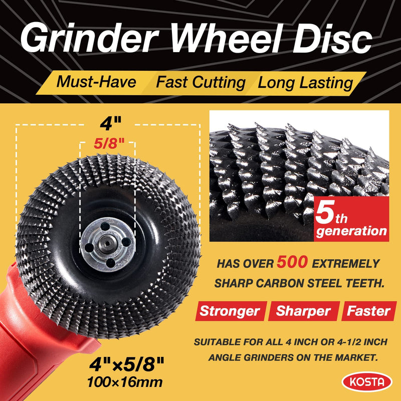  [AUSTRALIA] - 4'' Grinder Wheel Disc for Woodworking Angle Grinders Attachments Sanding Carving Tools, Sharping Disk with 5/8''Arbor, Black