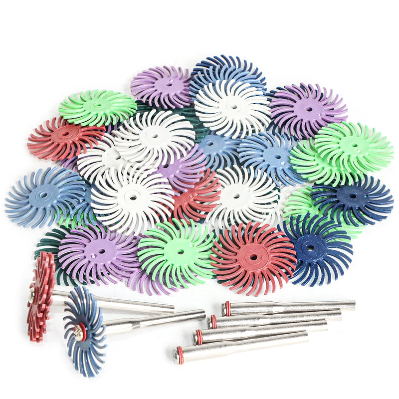  [AUSTRALIA] - 42pcs 1 Inch Radial Bristle Disc Kit with 3mm Shank for Rotary Tools,Detail Abrasive Wheel for Jewelry Wood Metal Polishing, Bristle Wheel with Grit 80-2500