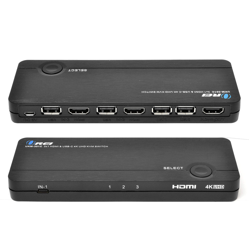  [AUSTRALIA] - 4K 3 Port 3x1 HDMI KVM Switch by OREI, Share Multiple Devices, PC, Computers, Phones, Gaming on One Display Monitor, Keyboard Control and USB Peripheral Control - UltraHD HDCP 2.0