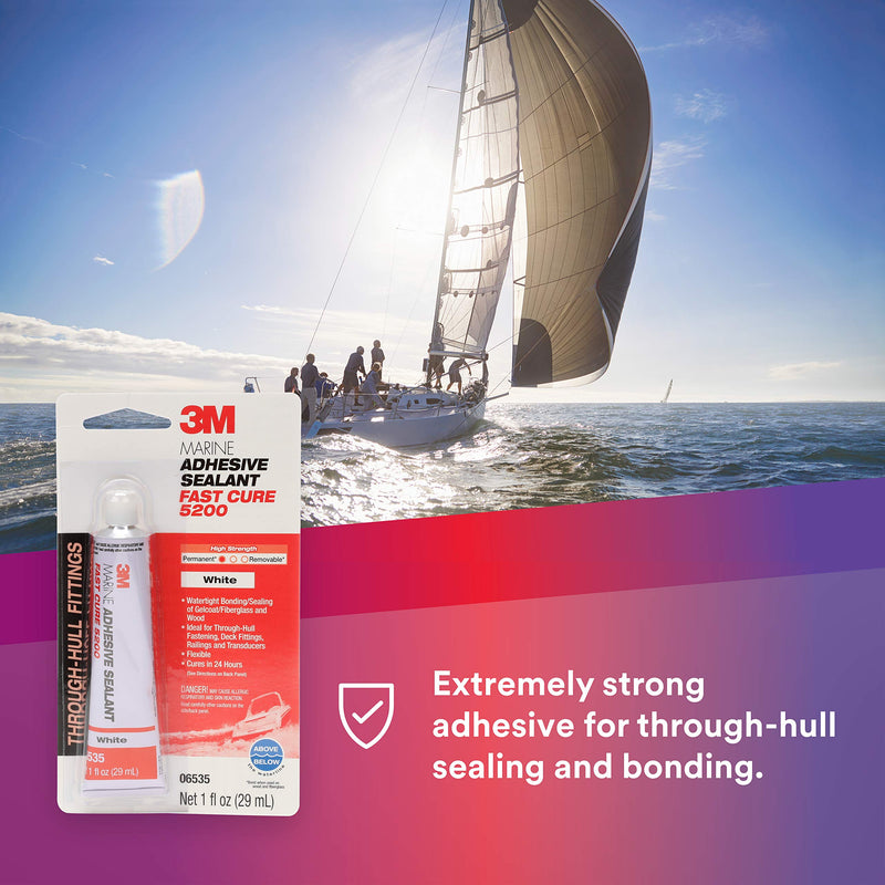  [AUSTRALIA] - 3M Marine Adhesive Sealant Fast Cure 5200 (06535) Permanent Bonding and Sealing for Boats and RVs Above and Below the Waterline Waterproof Repair, White, 1 fl oz Tube