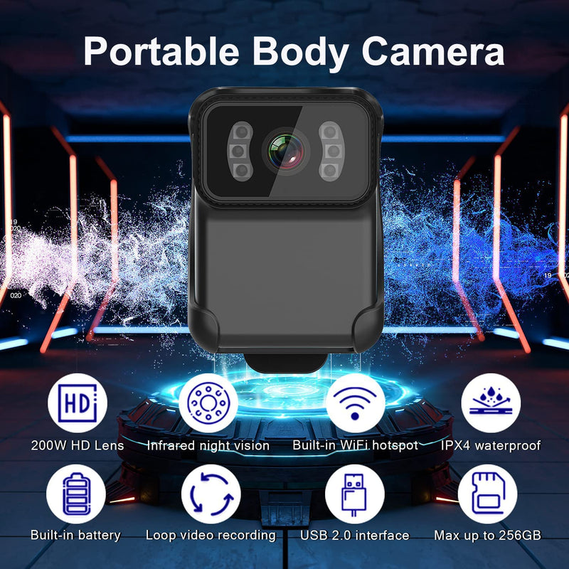  [AUSTRALIA] - 1080P WiFi Body Worn Camera with Audio and Video Recording, Waterproof Wearable Body Cam with Night Vision, Mini Body Camcorder Video Recorder for Law Enforcement/Security Guard,64G Card Included