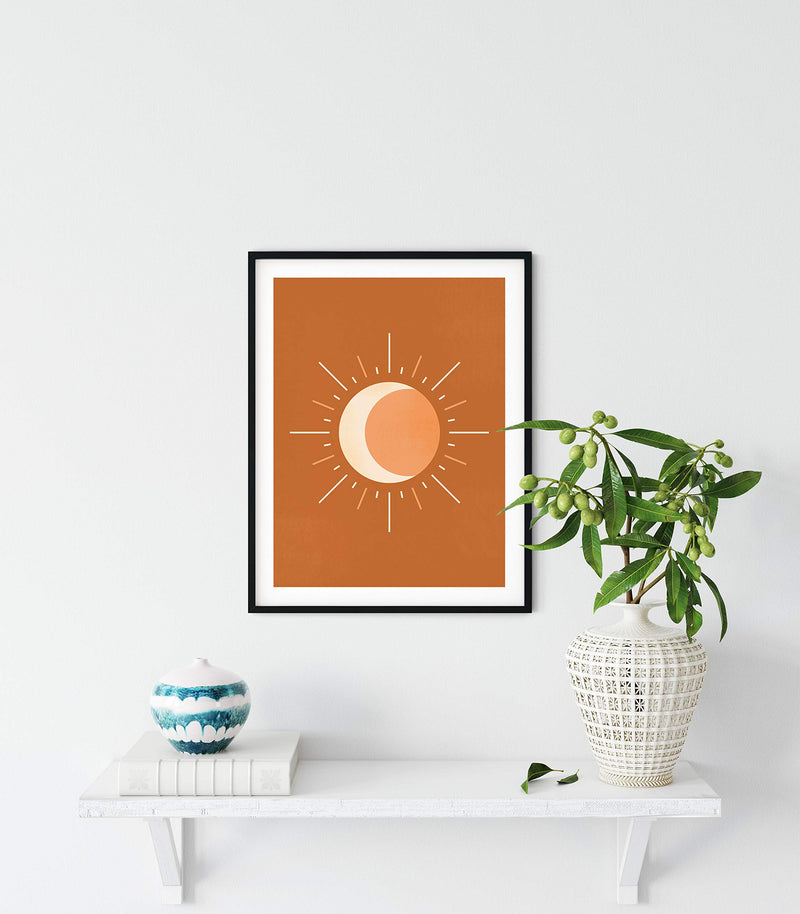  [AUSTRALIA] - Mid Century Wall Art and Terracotta Decor - by Haus and Hues | Set of 3 Mid Century Art Prints | Moon Wall Art | Boho Art Wall Decor | Mid Century Modern Wall Art | Geometric Decor (8"x10", UNFRAMED)
