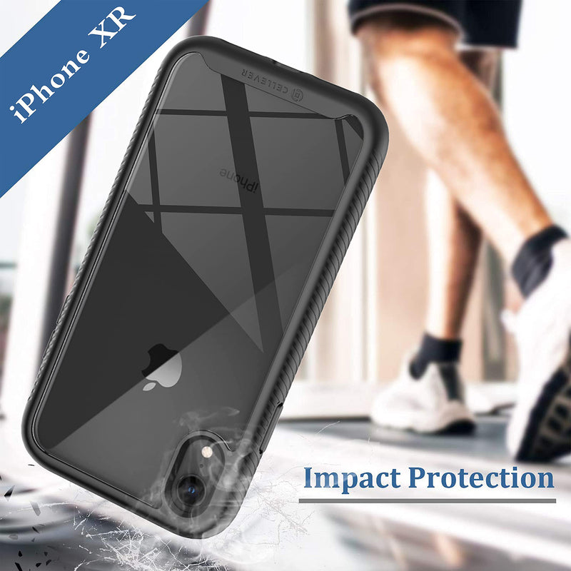 CellEver Compatible with iPhone XR Case, Clear Full Body Heavy Duty Protective Case Anti-Slip Full Body Transparent Cover Designed for iPhone XR 6.1 inch (2X Glass Screen Protector Included) - Black - LeoForward Australia