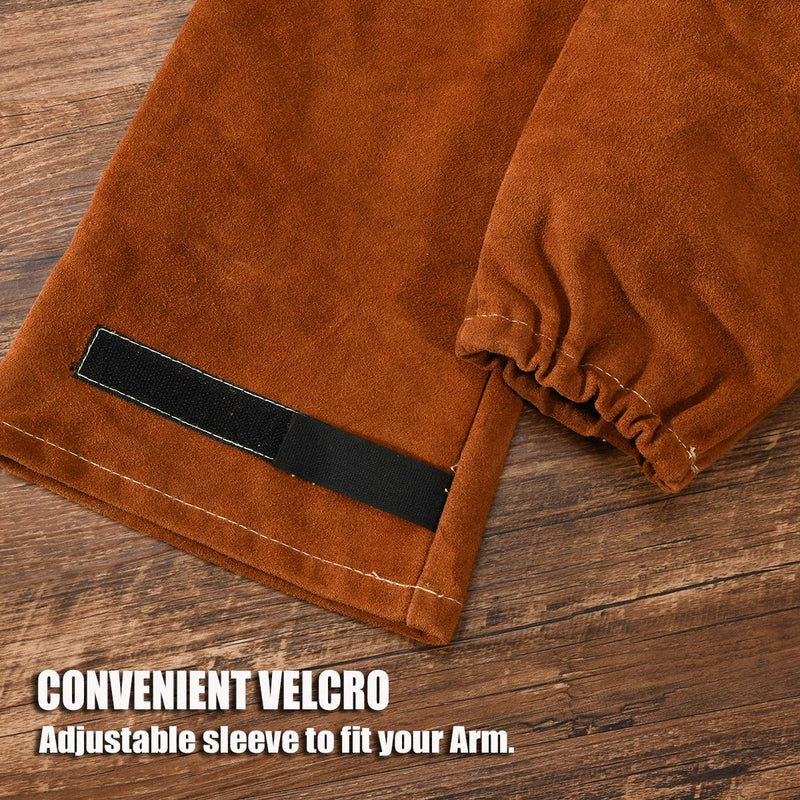  [AUSTRALIA] - Leather Welding Work Sleeves for Men&Women - Heat&Flame Resistant Arm Protection with Kevlar Stitching and Cotton Lining (One Size Fit Most, Brown) One Size Fit Most