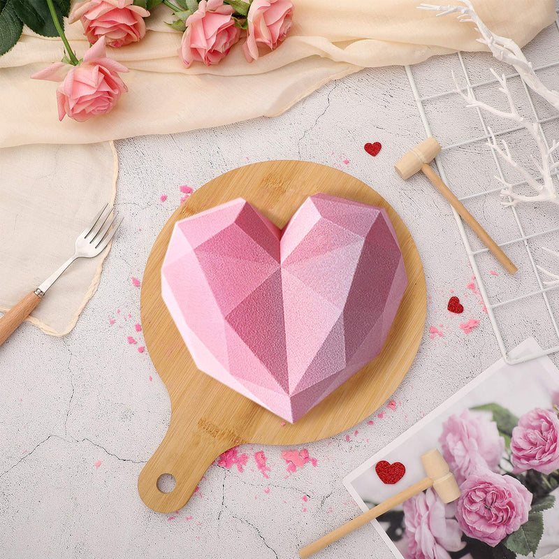  [AUSTRALIA] - Diamond Heart Shape Silicone Cake Mold Chocolate Mousse Dessert Baking Pan Silicone Fondant Mold with 8 Pieces Mini Wooden Hammers for Home Kitchen DIY Baking Tools (White) White