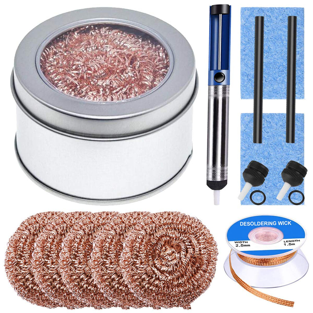  [AUSTRALIA] - Youmile Soldering Tip Cleaner Kit Soldering Iron Tip Cleaner with 5 Piece Brass Ball Wire, Desoldering Pump, 2 Piece Replacement Nozzle, 2 Hour Heat Resistance Hose, 2 Hour Sponge 14 Pieces