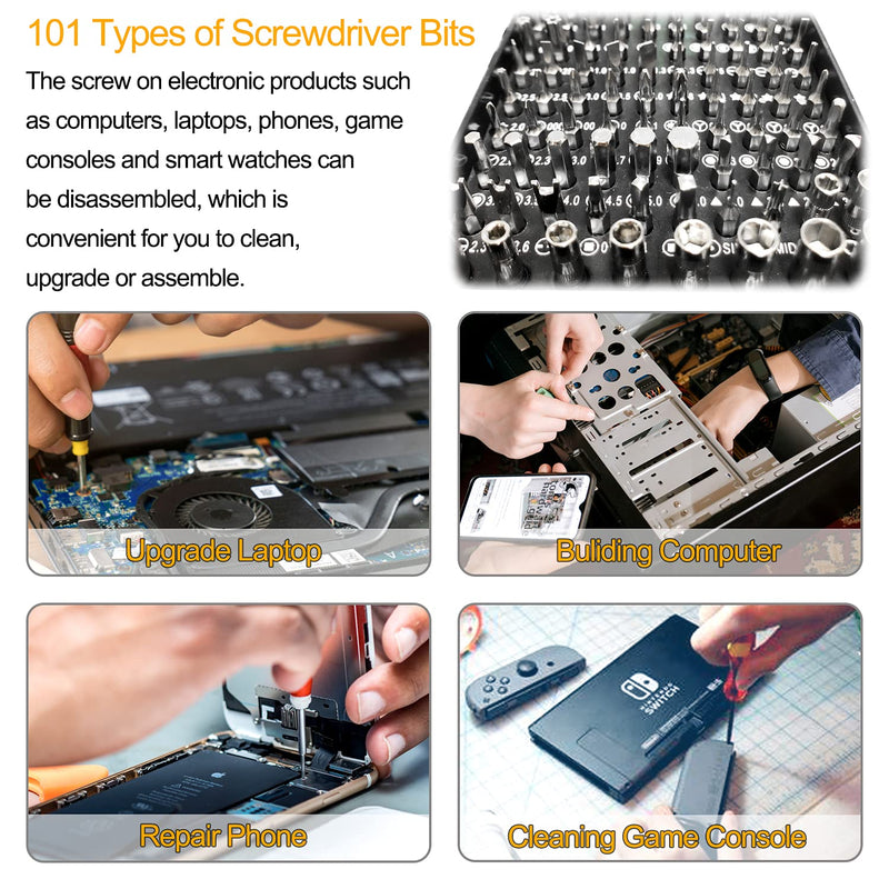122 in 1 Precision Computer Screwdriver Set, Professional Magnetic Repair Kit, with 101 Small Bit and Pry Tool, Suitable for iPhone, Cell Phone, Laptop, PC, MacBook, PS4, Xbox Cleaning and Repair - LeoForward Australia