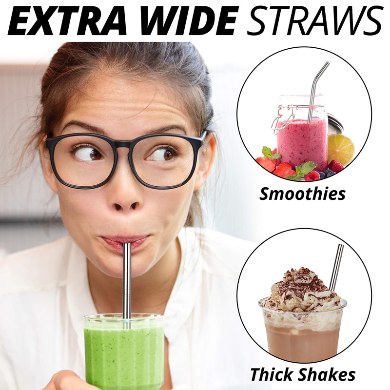  [AUSTRALIA] - Friendly Straw 6 Pack 8.5" x .4" Reusable Metal Straws For Smoothies, 3 Straight 3 Elbow Stainless Steel Smoothie Straws With Free Brushes and Pouch 8.5" Stainless Steel