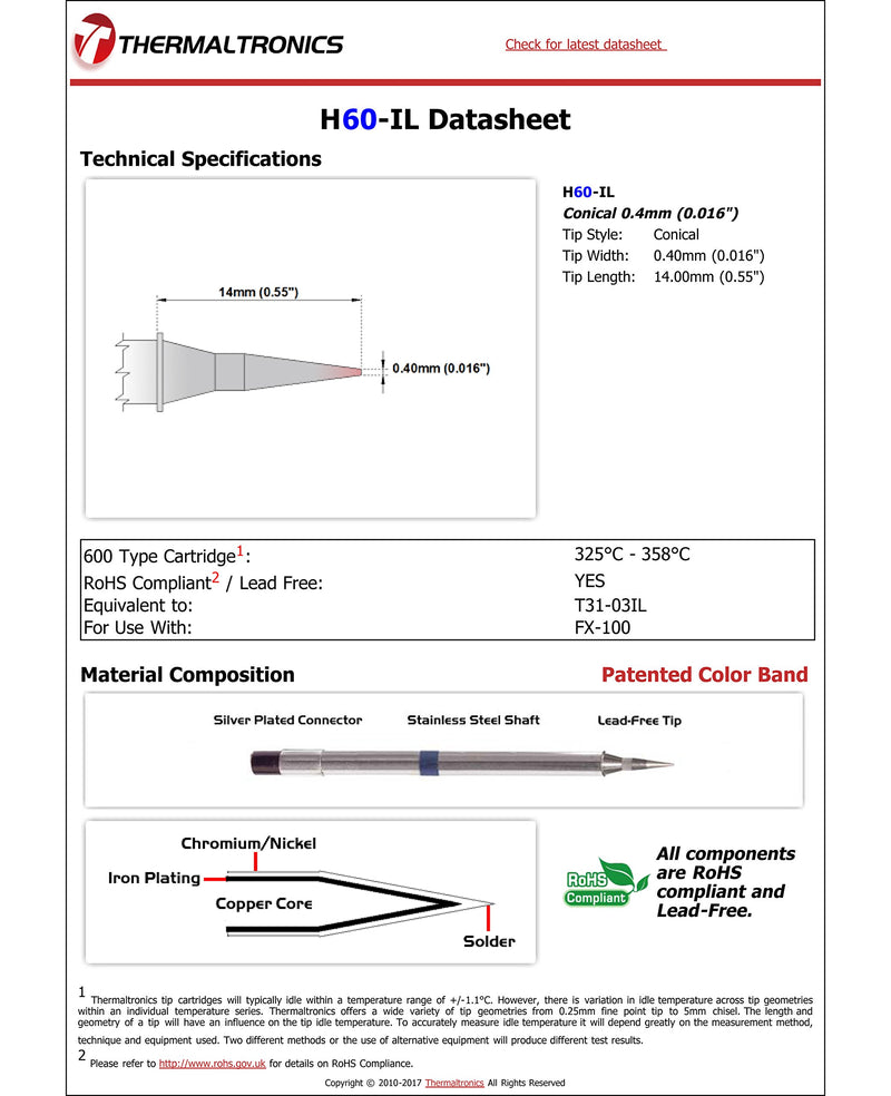  [AUSTRALIA] - Thermaltronics H60-IL Conical 0.4mm (0.016in) interchangeable for Hakko T31-03IL