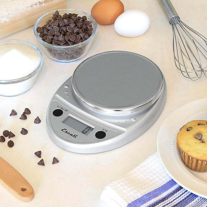 Escali Primo P115C Precision Kitchen Food Scale for Baking and Cooking, Lightweight and Durable Design, LCD Digital Display, 8" x 6" x 1.25", Chrome - LeoForward Australia