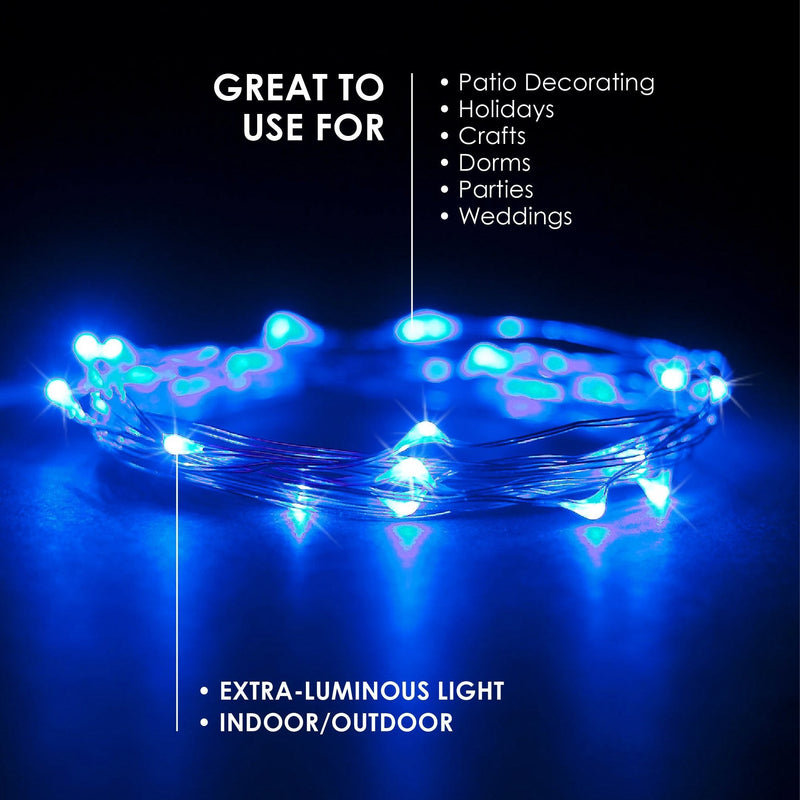  [AUSTRALIA] - RTGS Products Blue Colored LED Lights Indoor and Outdoor String Lights, Fairy Lights Battery Powered for Patio, Bedroom, Holiday Decor, etc Blue Color 20 Leds 6.5 Feet 2 Sets