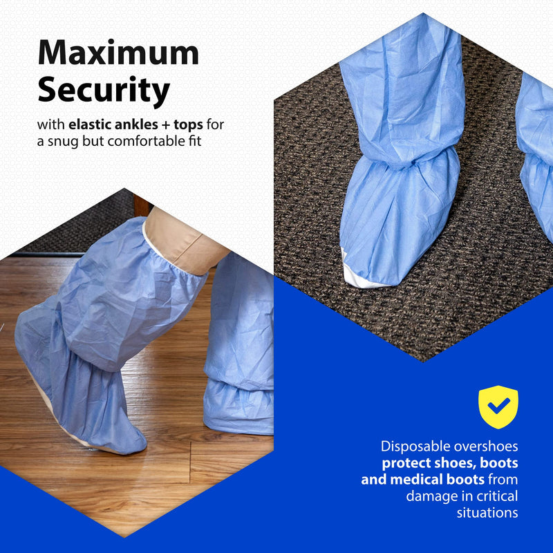  [AUSTRALIA] - Quest Traction Disposable Boot and Shoe Covers - 18" Tall Non-Slip Protectors - Water and Skid Resistant Boot Covers - Hazmat Shoe Covers - Blue, Medium, 3 Pairs