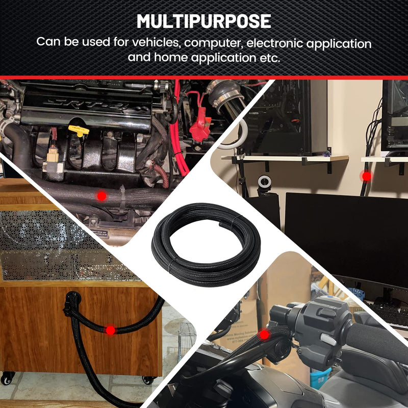  [AUSTRALIA] - RED WOLF Cable Sleeves Cord Management Braided Wire Loom Split Sleeving 3/8 Inch x 10 FT Protector Wiring Cable Cover Flexible Self-Wrap for Automotive Home Office Anti-Scratch High-Temperature Black 3/8" x 10FT