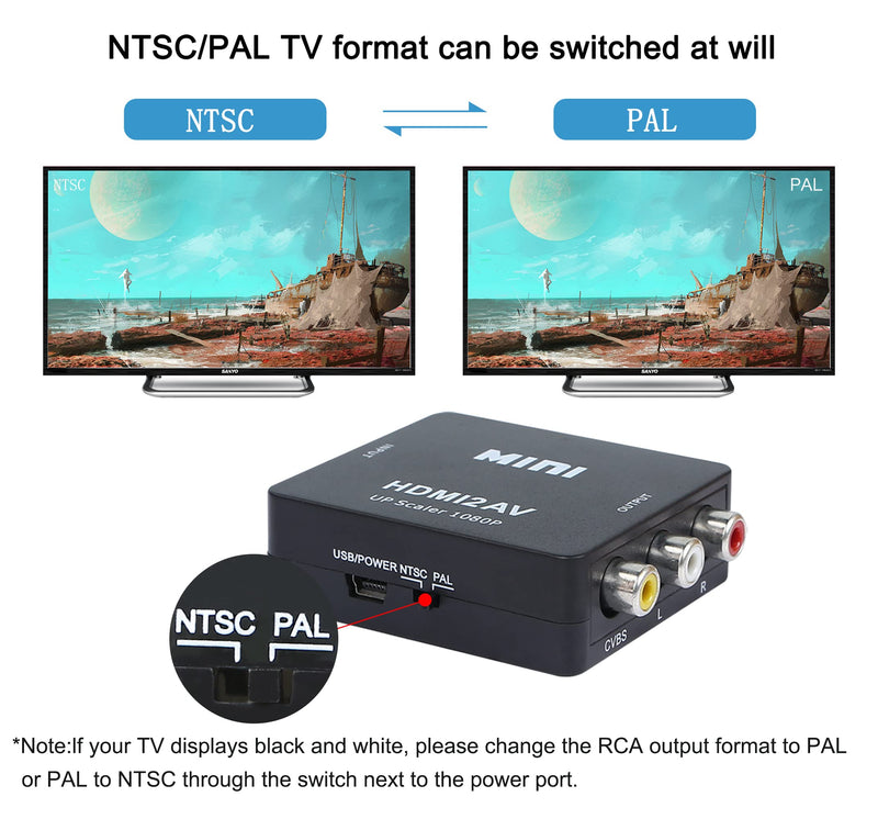  [AUSTRALIA] - YACSEJAO HDMI to RCA Adapter, HDMI2AV, HDMI to AV Converter with USB Cable, 1080P HDMI to 3RCA CVBS AV Composite Video Audio Converter Supports PAL/NTSC for PC、Laptop HDTV DVD