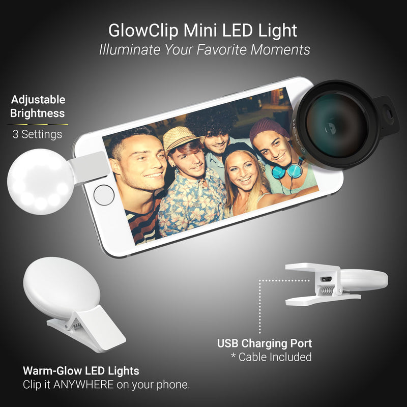  [AUSTRALIA] - Xenvo Pro Lens Kit for iPhone, Samsung, Pixel, Macro and Wide Angle Lens with LED Light and Travel Case