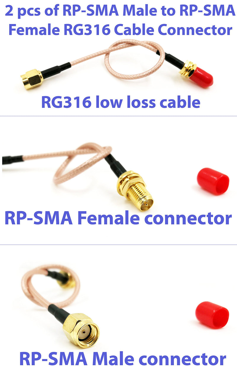 Pack of 2 RF RG316 RP-SMA Male to RP-SMA Female Nut Bulkhead Crimp Antenna Coaxial Low Loss Cable (12 inches (30 cm)) 12 inches (30 cm) - LeoForward Australia