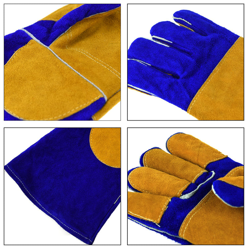  [AUSTRALIA] - NKTM Leather Welding Gloves EXTREME HEAT RESISTANT & WEAR RESISTANT - For Tig Welders/Mig/Fireplace/Stove/BBQ/Gardening, Blue - 16In