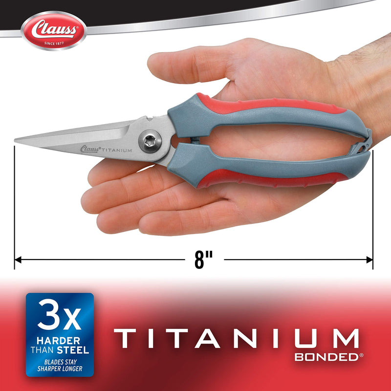  [AUSTRALIA] - Clauss 8" Titanium Snips with Wire Cutter, Spring-Assist, Serrated Blades, Gray (18039)