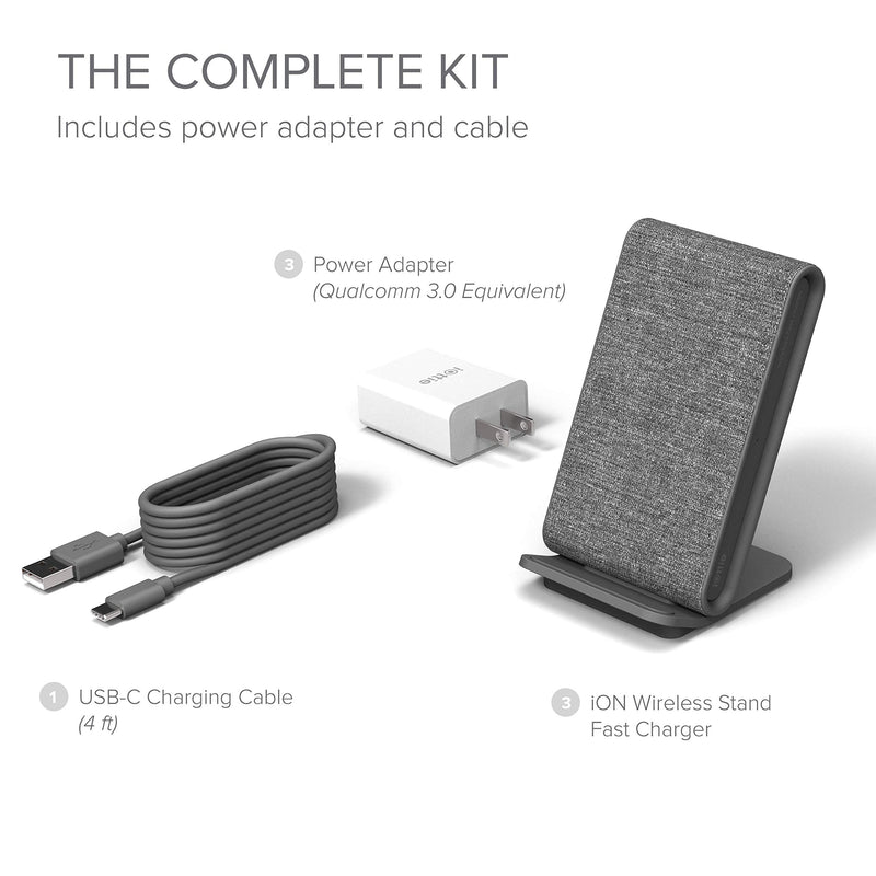  [AUSTRALIA] - iOttie Ion Wireless Fast Charging Stand, Qi-Certified Charger 7.5W for IPhone XS Max R 8 Plus 10W for Samsung S9 Note 9, Includes USB C Cable & AC Adapter, Ash iON Stand