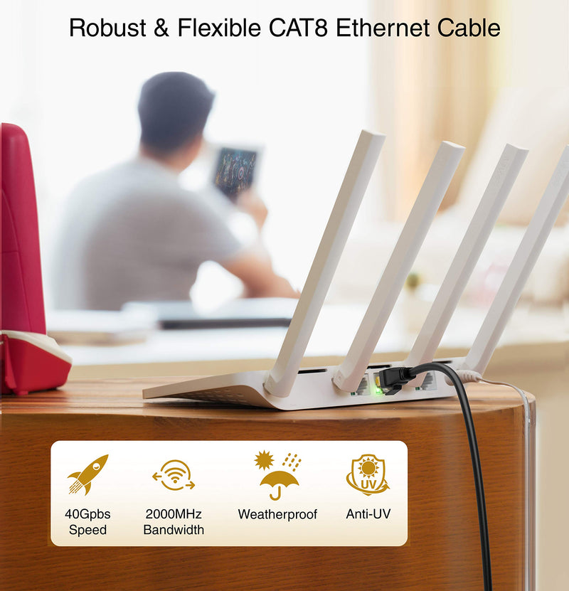  [AUSTRALIA] - BlueRigger CAT8 Ethernet Cable – 6FT (40Gbps, 2000MHz, RJ45) CAT 8 Gigabit Internet Network LAN Patch Cord – for Gaming, Compatible with PS5 PS4 PS3 Xbox, Smart TV, Router