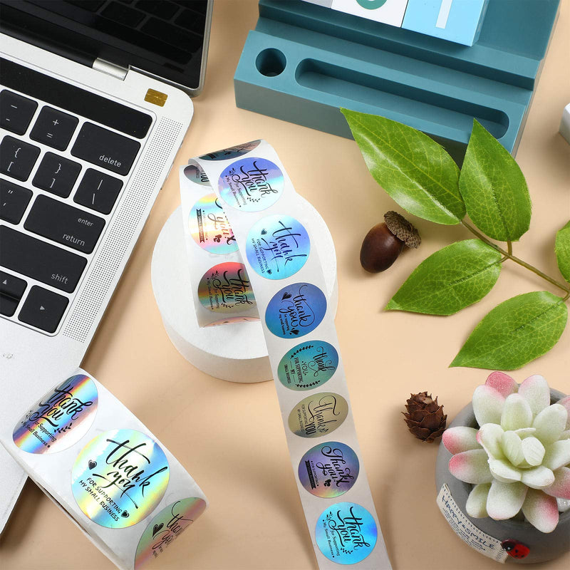  [AUSTRALIA] - 600 Thank You for Supporting My Small Business Stickers Thank You Label Stickers Holographic Silver Roll Adhesive Business Labels Rainbow Holo Stickers for Boutiques Shop Wrapping Supplies (1 Inch) 1 Inch